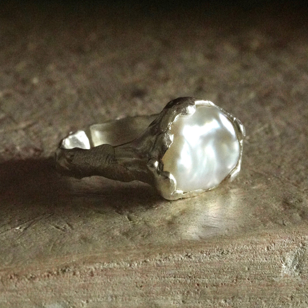 Baroque Pearl Silver Open Ring