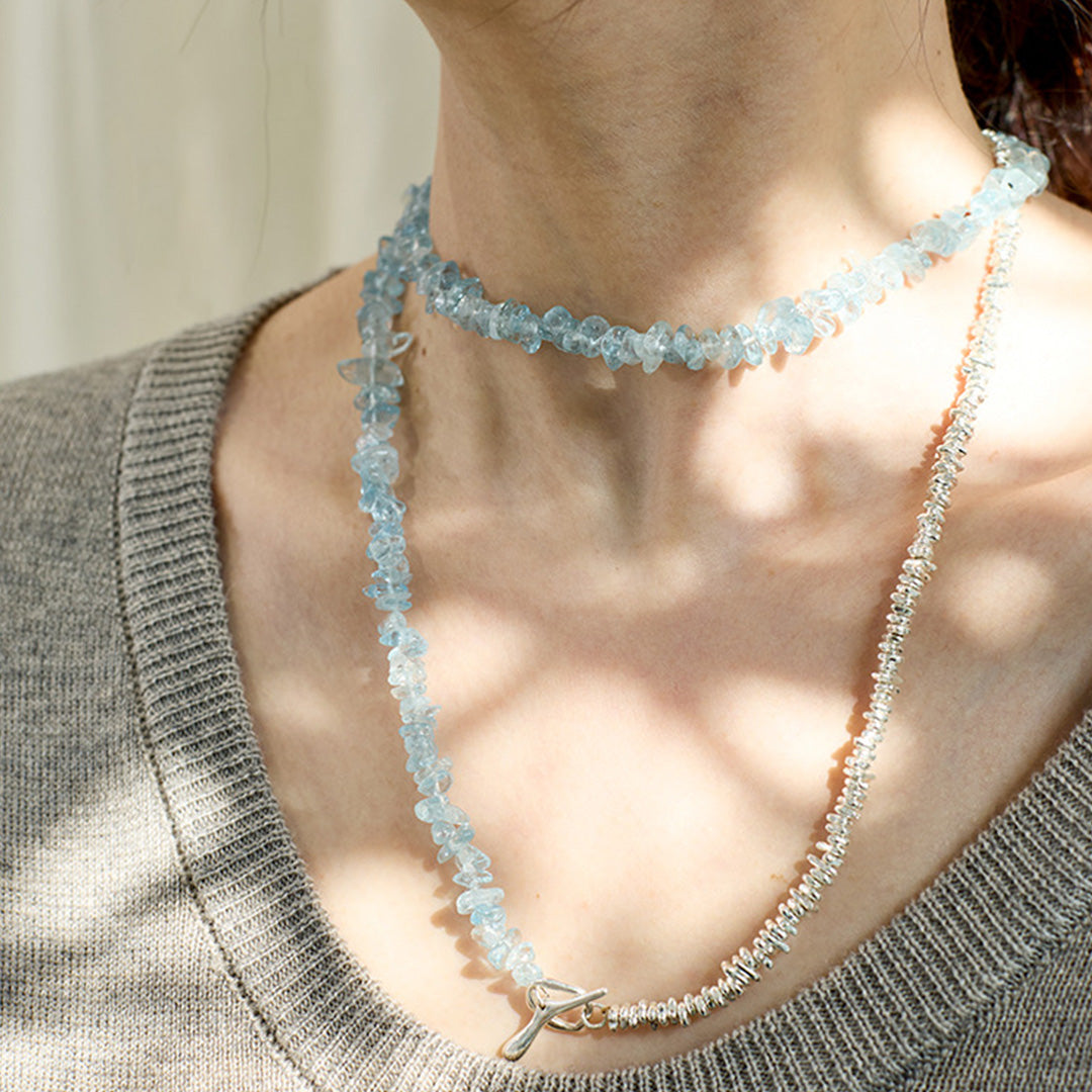 Moonlit Path- Natural Seed Aquamarine Necklace & Bracelet