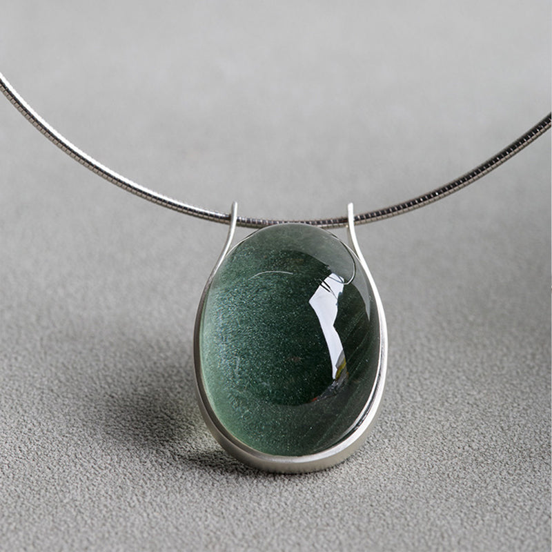 Guardian Shield Green Phantom Quartz Cabochon Pendant