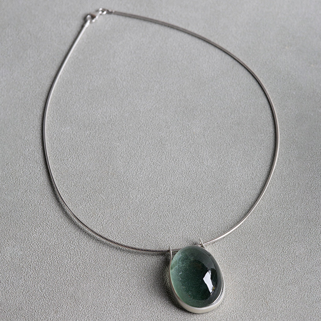 Guardian Shield Green Phantom Quartz Cabochon Pendant