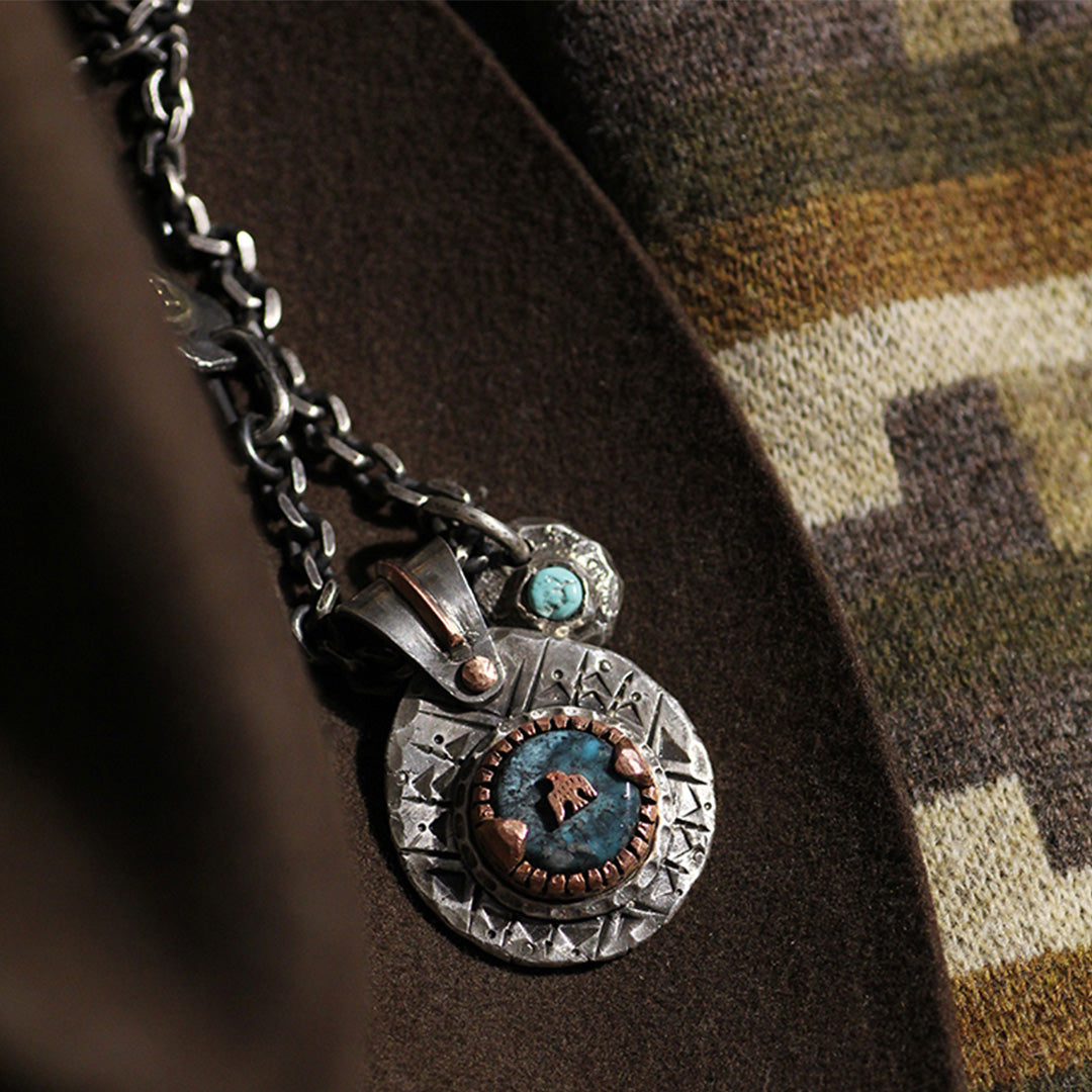 Eternal Sky Custom Engraved Native Turquoise Silver Pendant