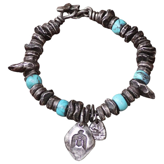 Wild Charm Silver Tiger Tooth Turquoise Beaded Bracelet