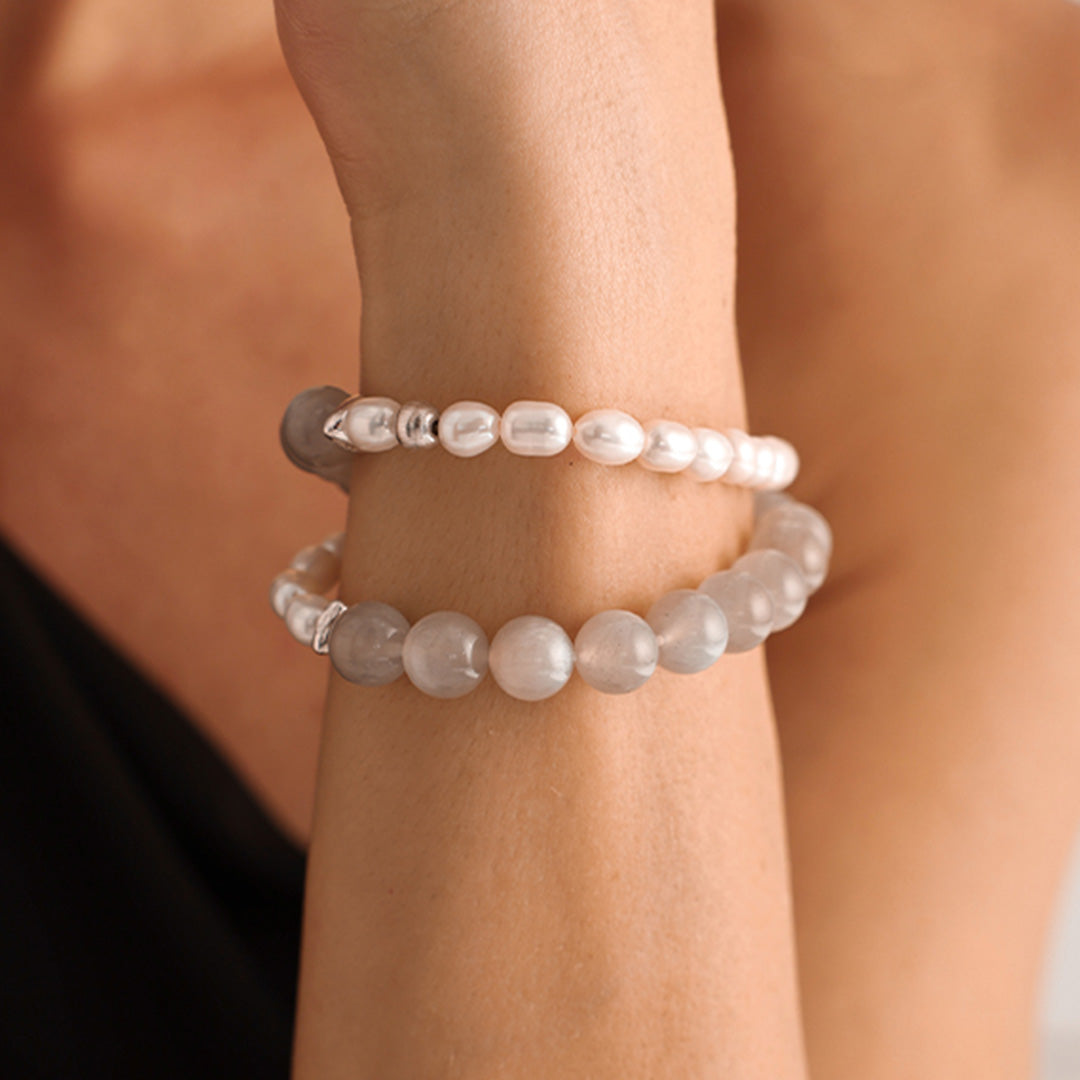 Freshwater Pearl Grey Moonstone Double Strand Bracelet