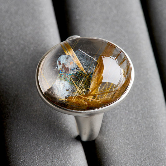 Adventure Spirit Symbiotic Rutilated Quartz and Titanium Mica Ring