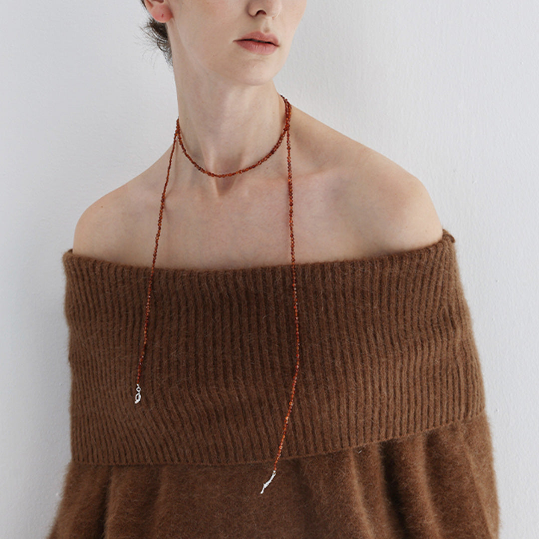 Long Gold Garnet Strand Necklace