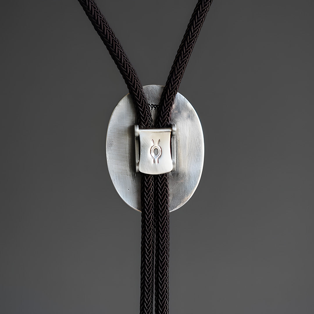 Silver Inlay Top-Grade Amber Cabochon Bolo Tie