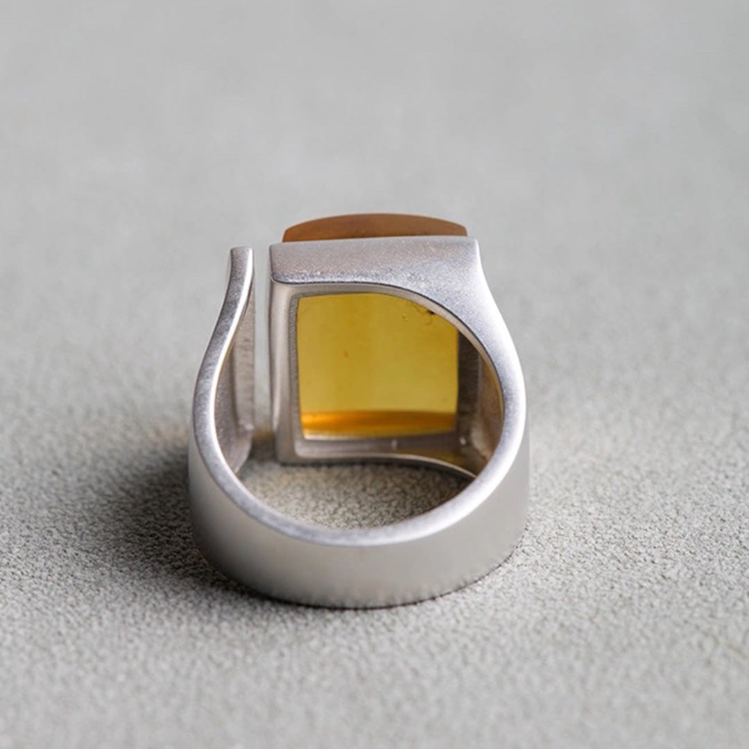 Immortal Treasure Fossil Amber Chunky Square Ring