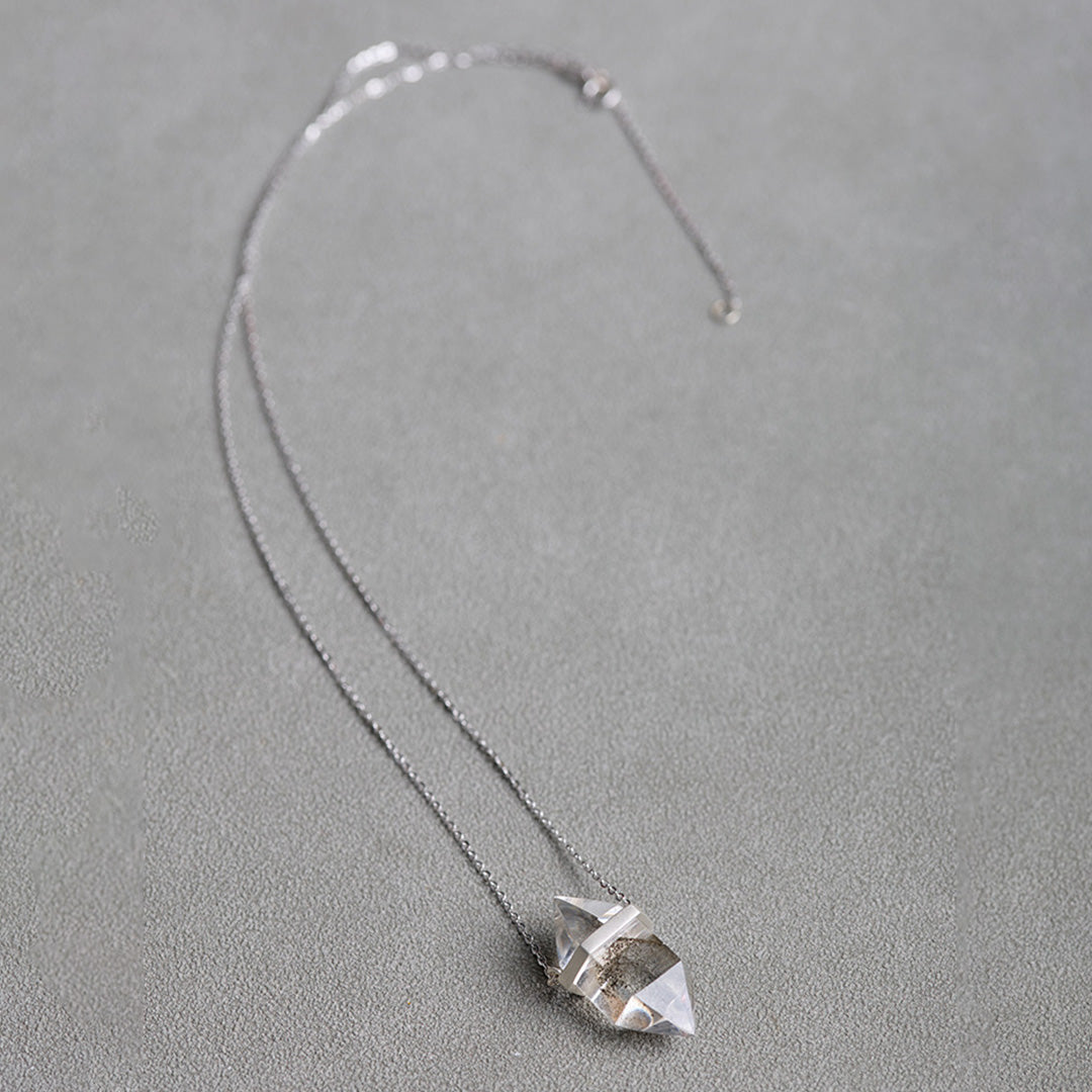 Ethereal Veil Twin Pillar Clear Phantom Quartz Pendant