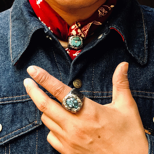 Savage Heart Raw Turquoise Sterling Hand-Engraved Name Silver Ring