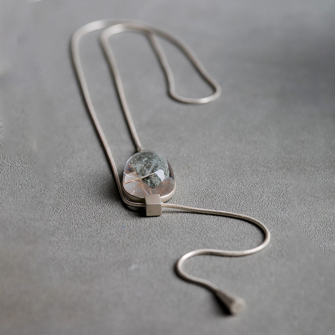 Dune Oasis Phantom and Rutilated Quartz Symbiosis Lariat Necklace