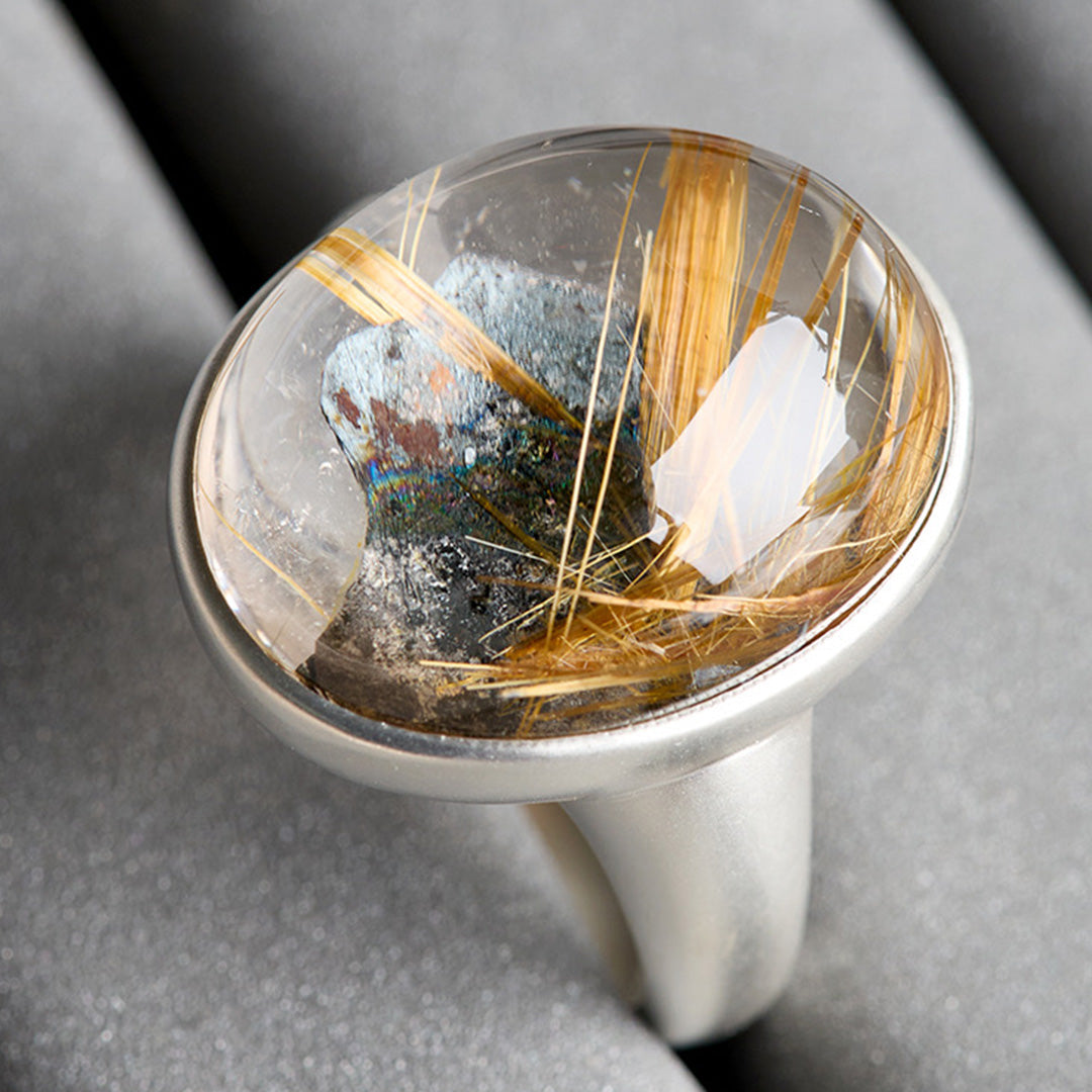Adventure Spirit Symbiotic Rutilated Quartz and Titanium Mica Ring