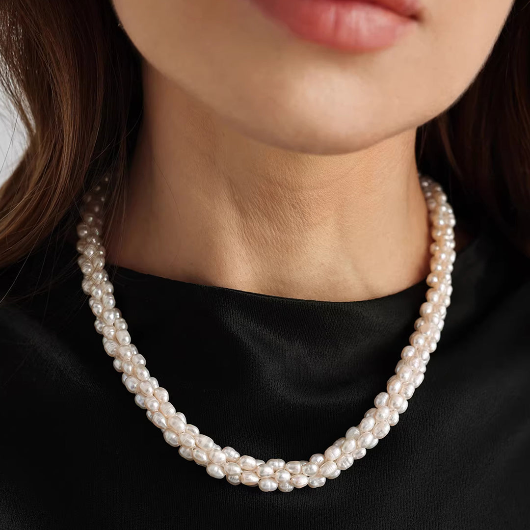 Unique Woven Barrel Freshwater Pearl Necklace