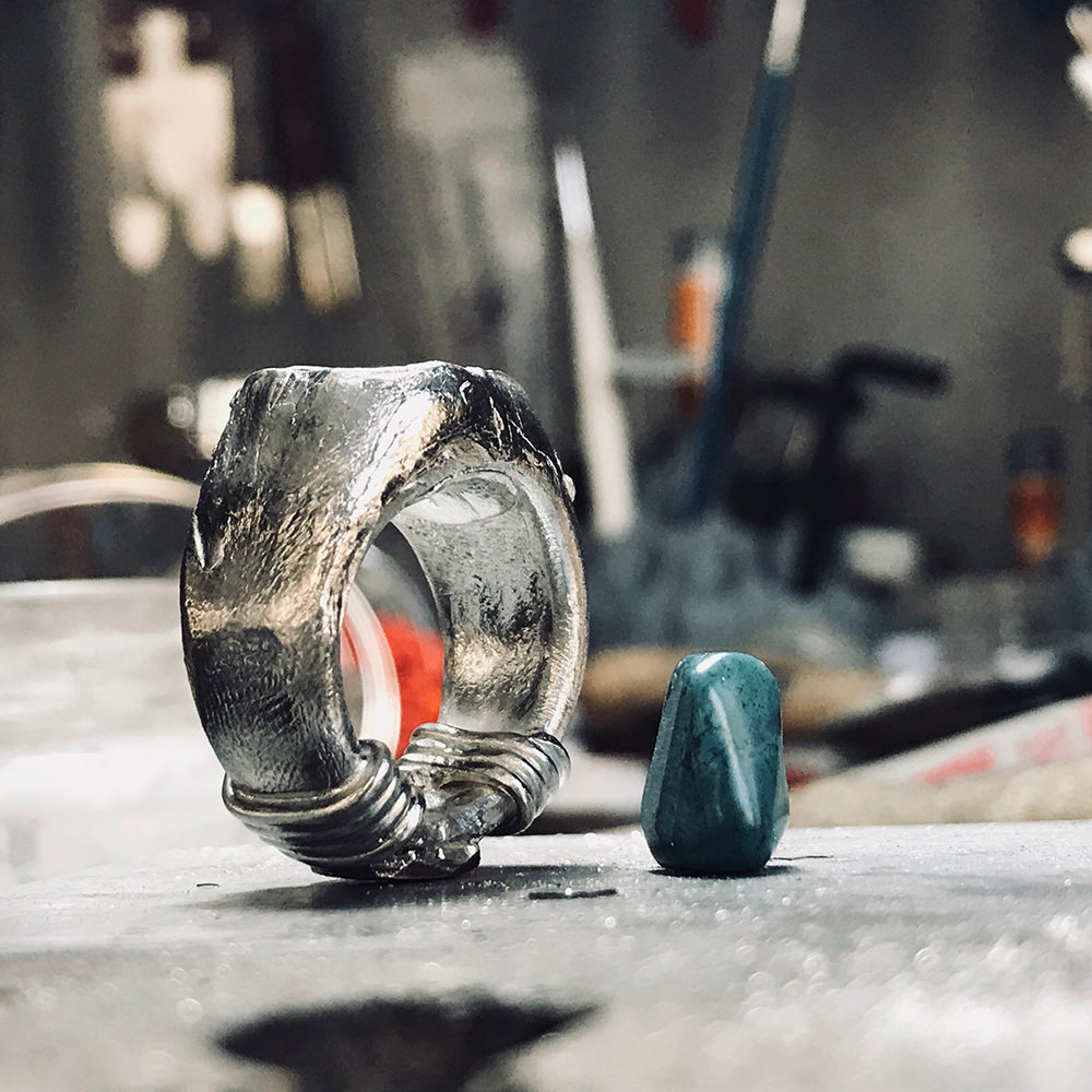 Raw Power-Handmade Custom Engraved Turquoise Silver Ring