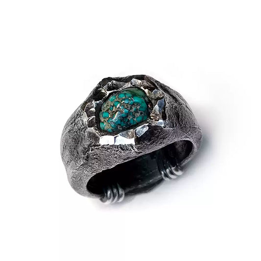 Raw Power-Handmade Custom Engraved Turquoise Silver Ring
