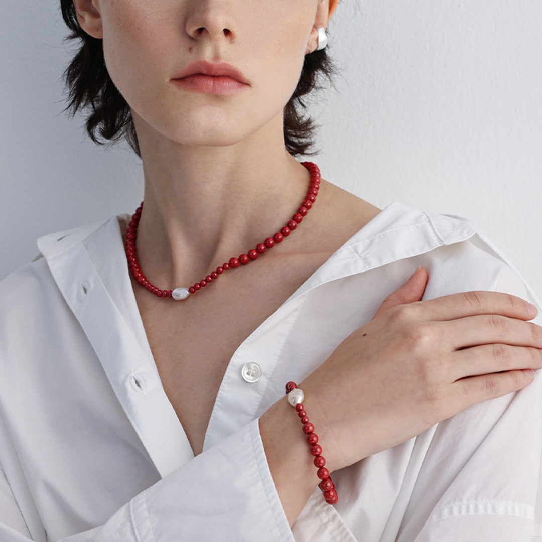 Lucky Keeper Natural Cinnabar Beaded Necklace