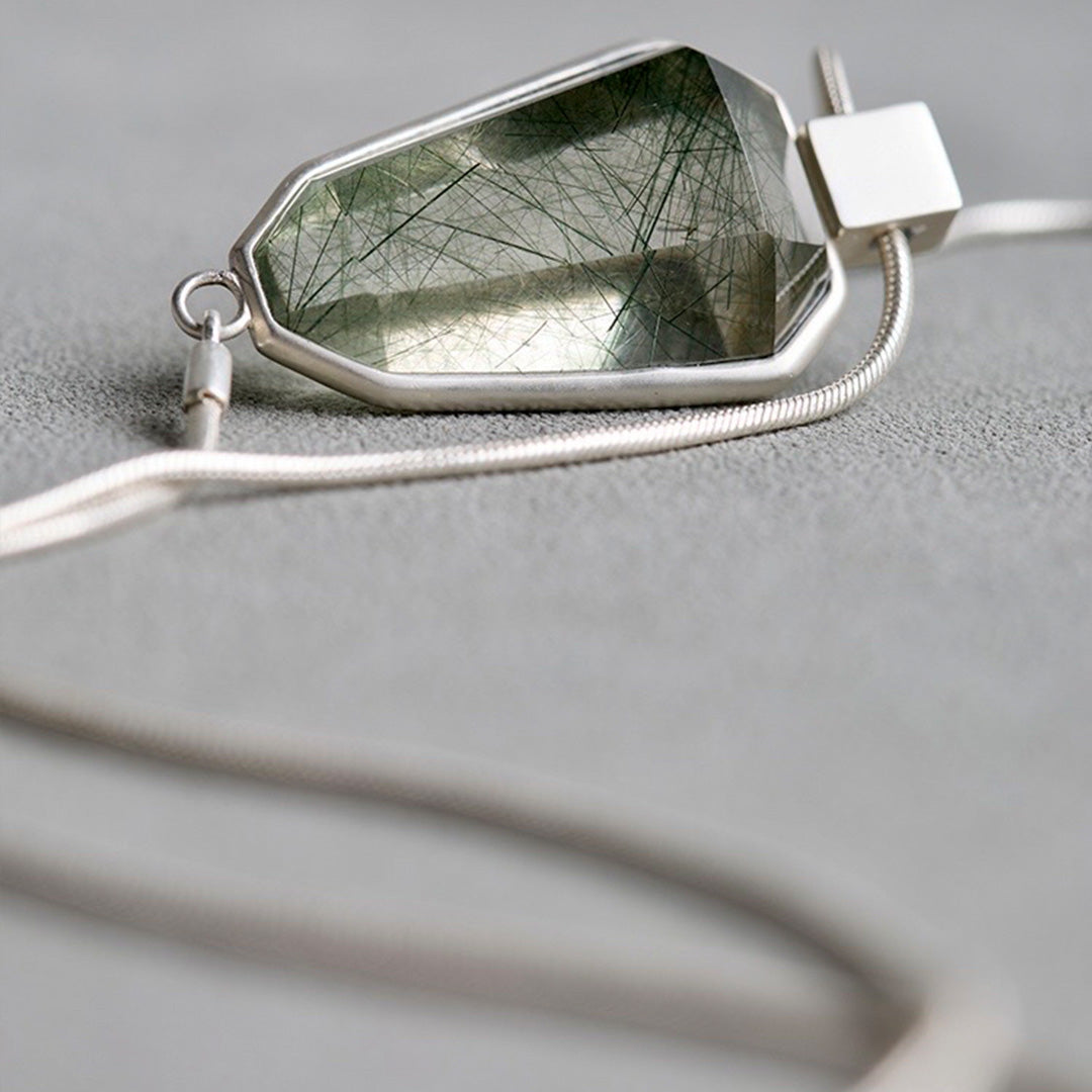 Vision Quest Rare Clear Green Rutilated Quartz Lariat Necklace