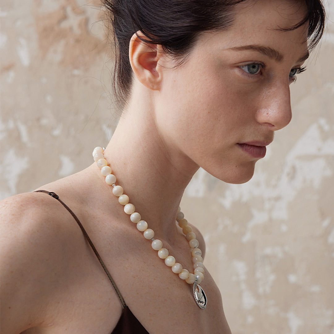 Modern Agate Bead 18K Gold Plated 18K White Gold Plated Necklace