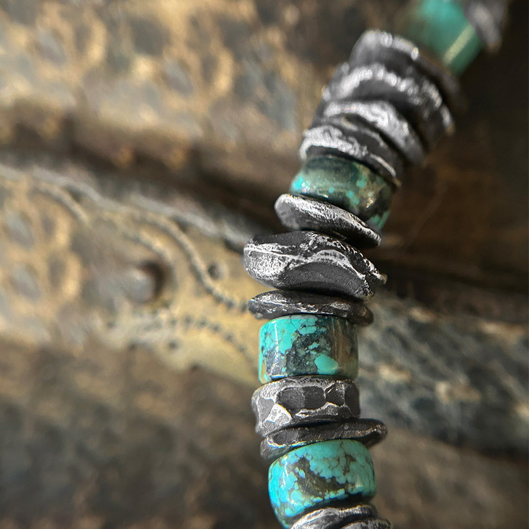 Wild Charm Silver Tiger Tooth Turquoise Beaded Bracelet