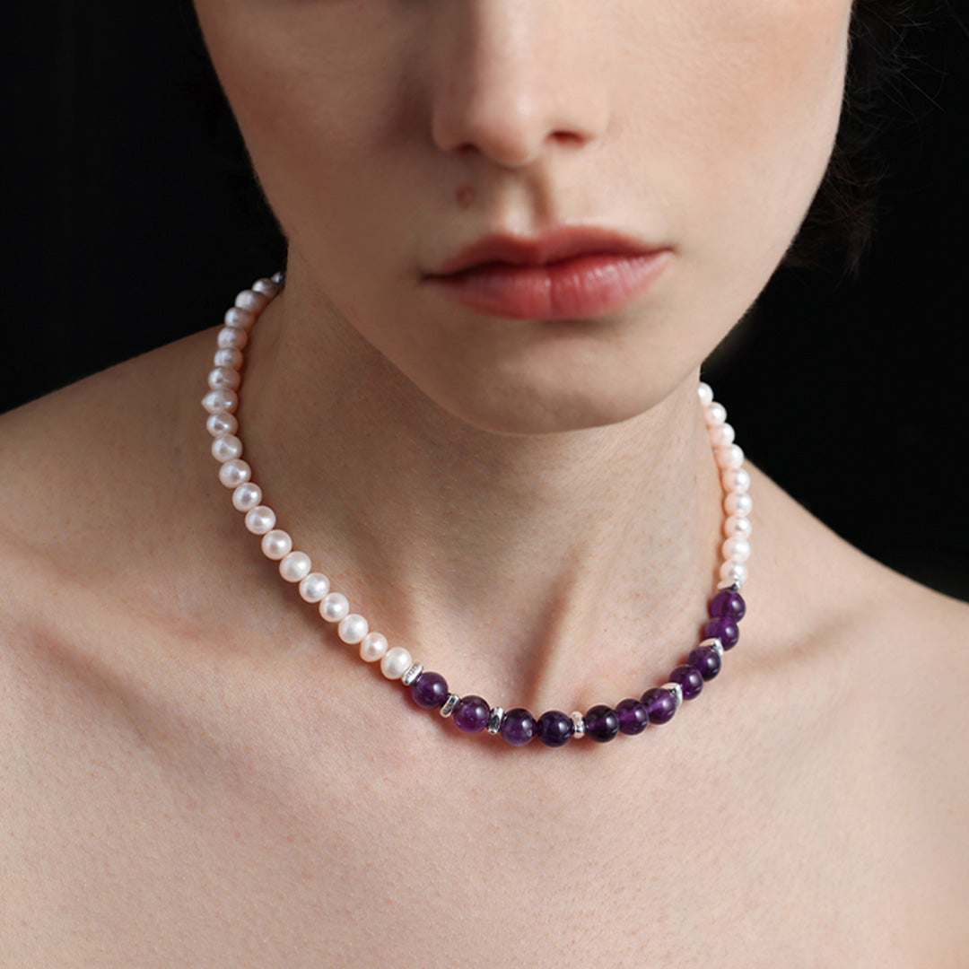 Elegant Amethyst & Freshwater Pearl Necklace