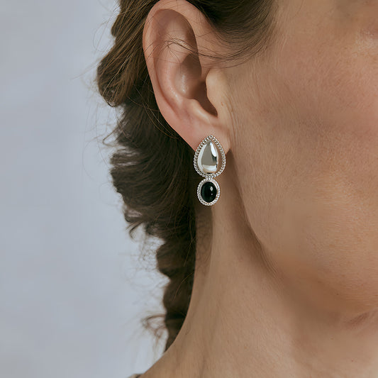 Tiger’s Eye Modern 18K White Gold Plated Earrings