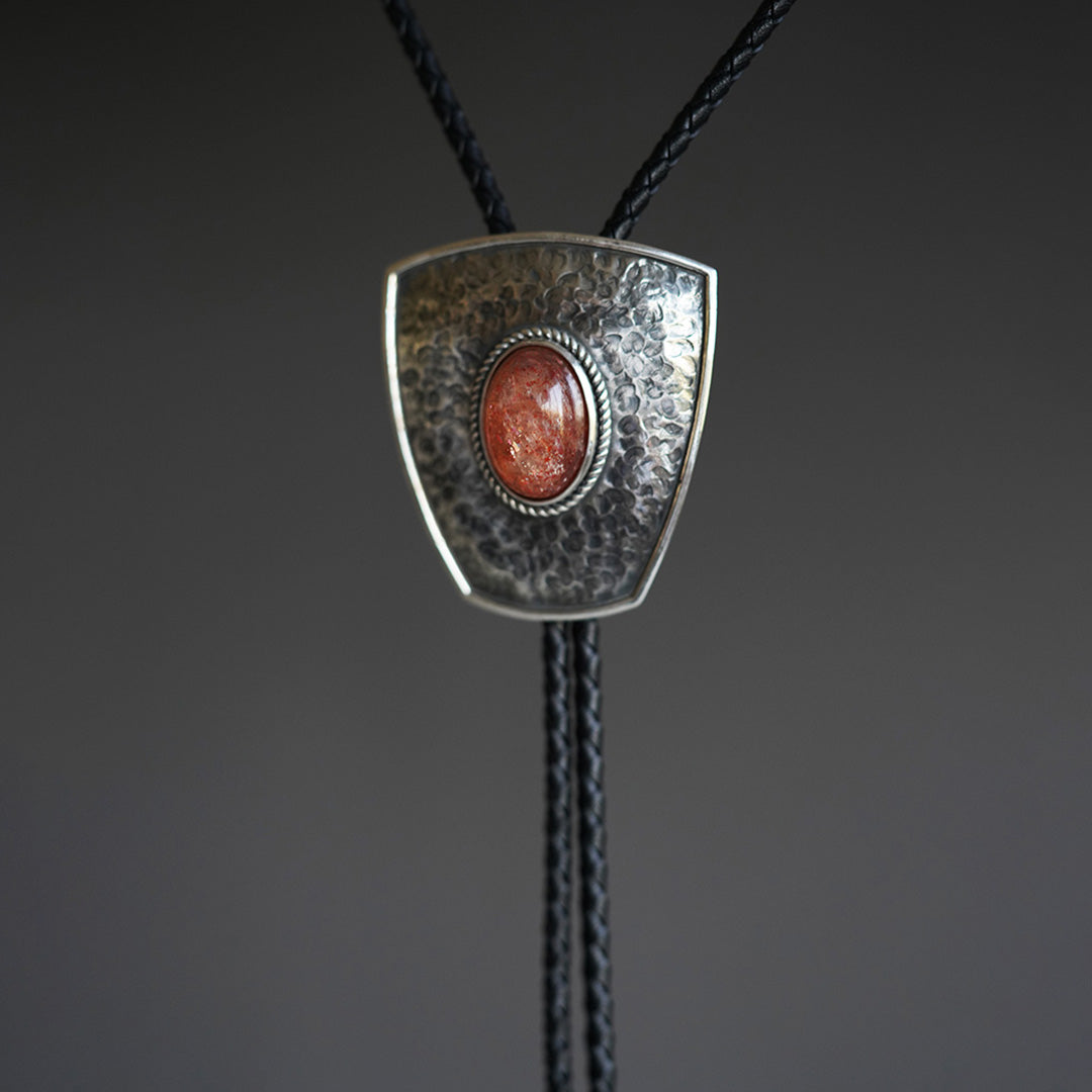 Sunstone Silver Bolo Tie with Leather Cord