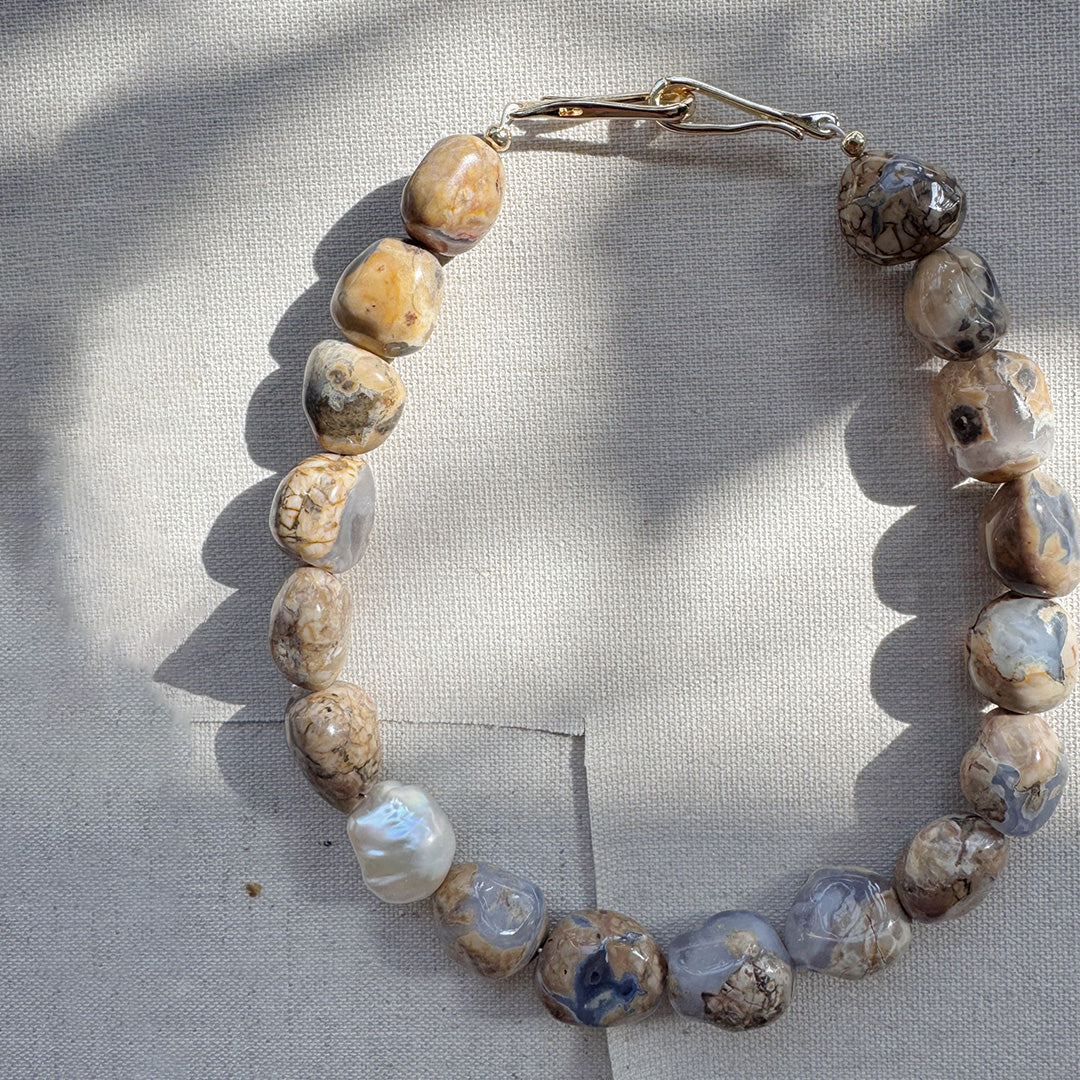 Attracting Prosperity Free Form Pietersite with Pearl Necklace