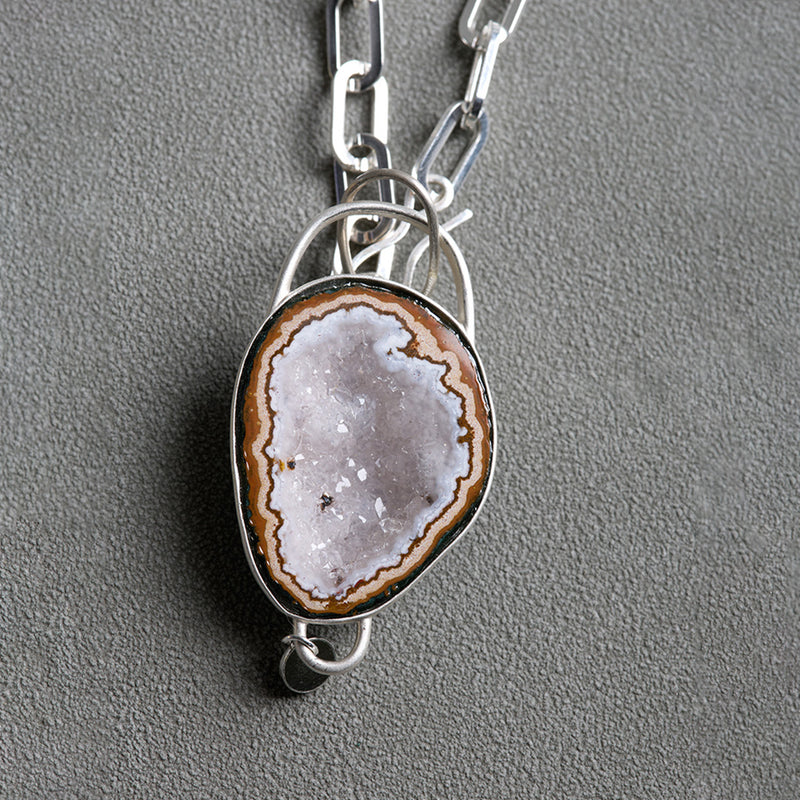 Geode Heart Natural Agate Geode Crystal Pendant