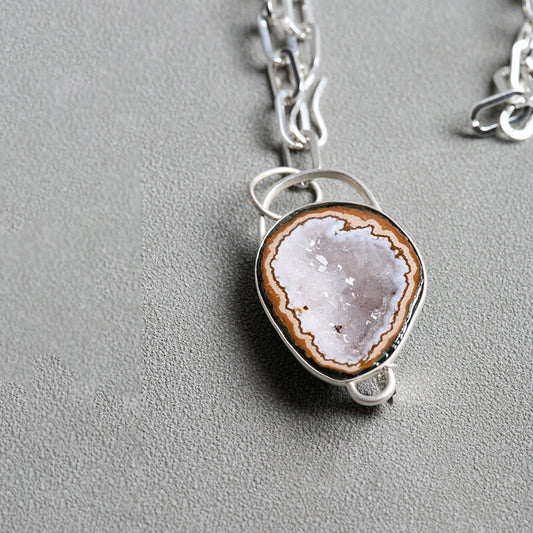 Geode Heart Natural Agate Geode Crystal Pendant