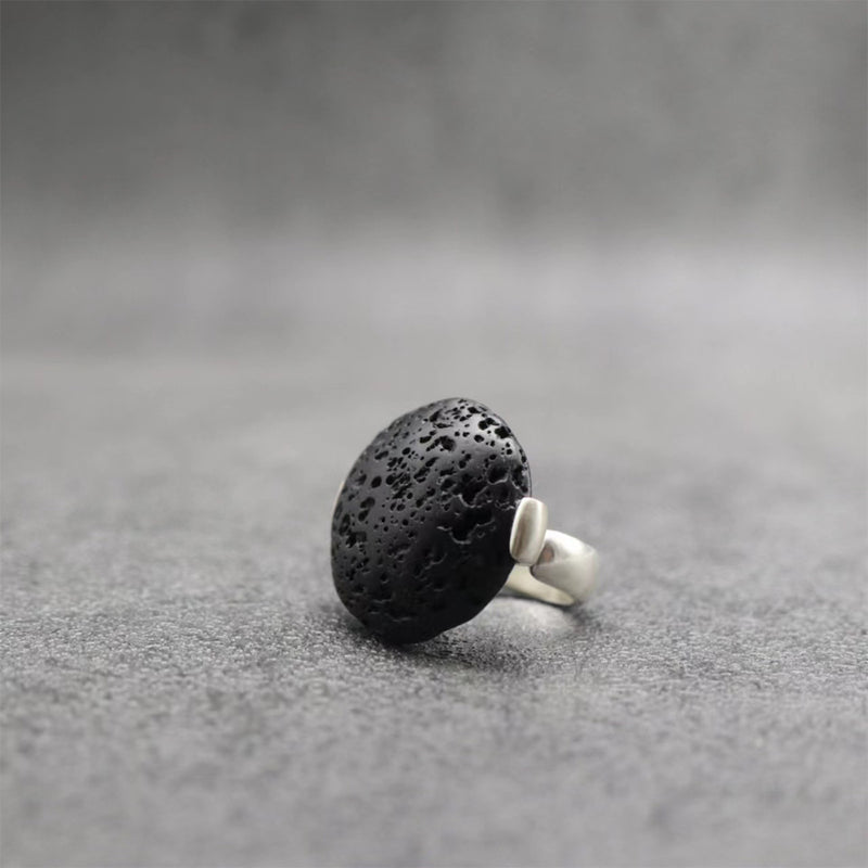 Inferno Heart Handmade Lava Stone Adjustable Ring