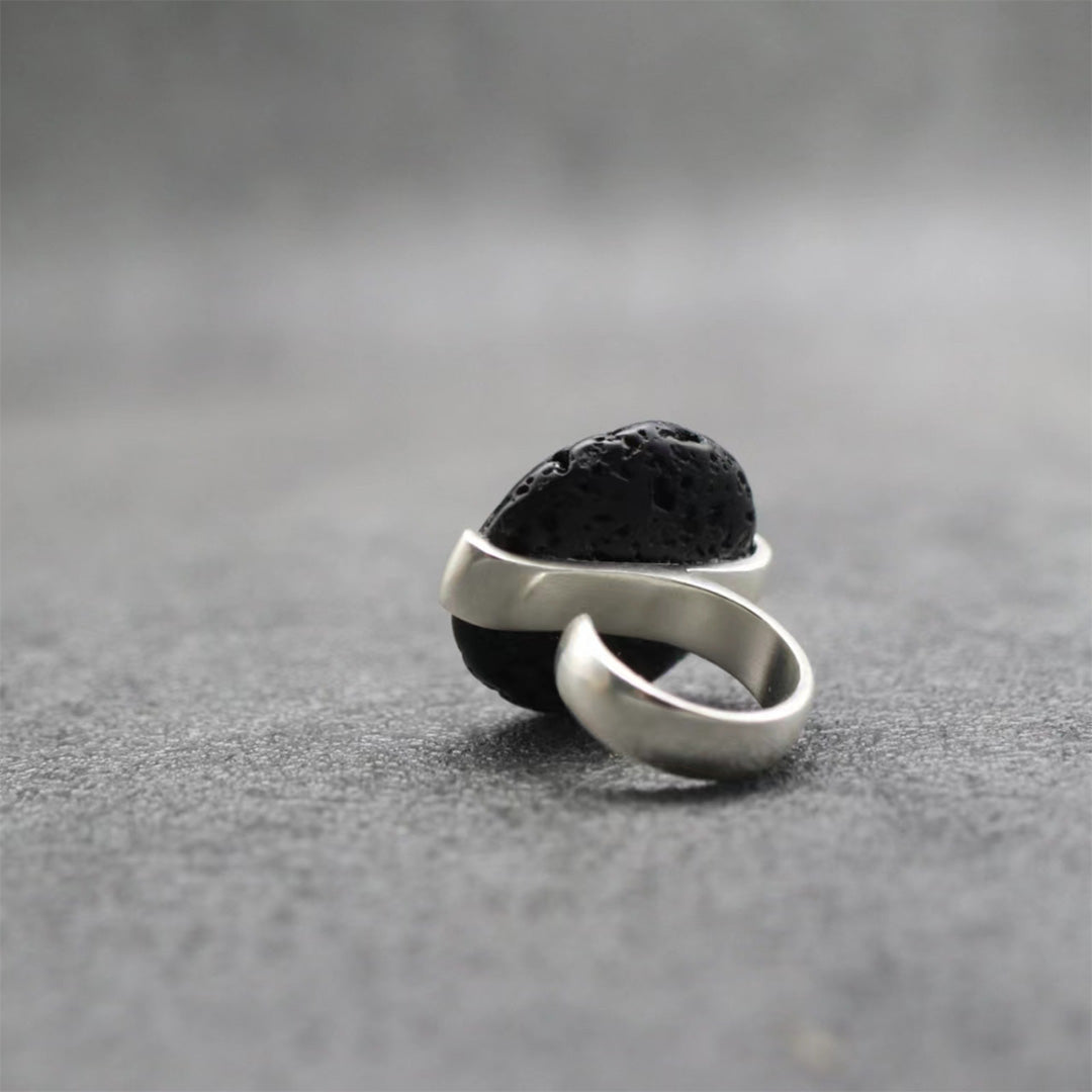Inferno Heart Handmade Lava Stone Adjustable Ring