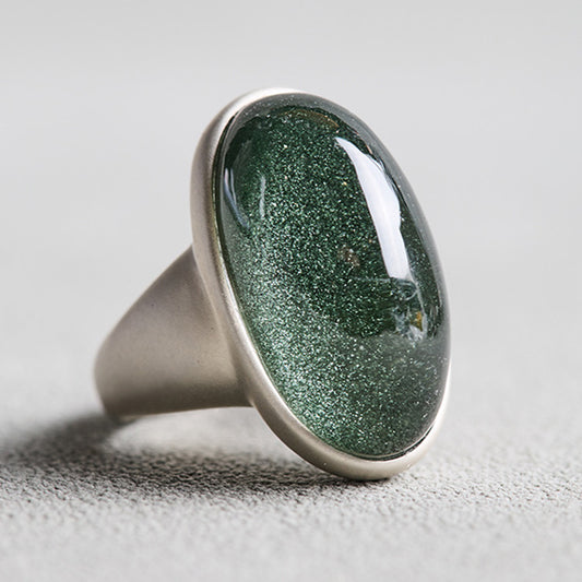Natural Green Phantom Quartz Cabochon Open Ring