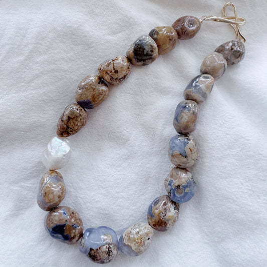 Attracting Prosperity Free Form Pietersite with Pearl Necklace