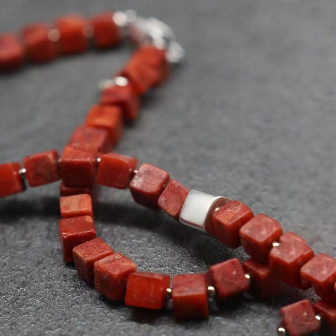 Ocean's Magnet Vital Coral Stone Silver Block Bracelet