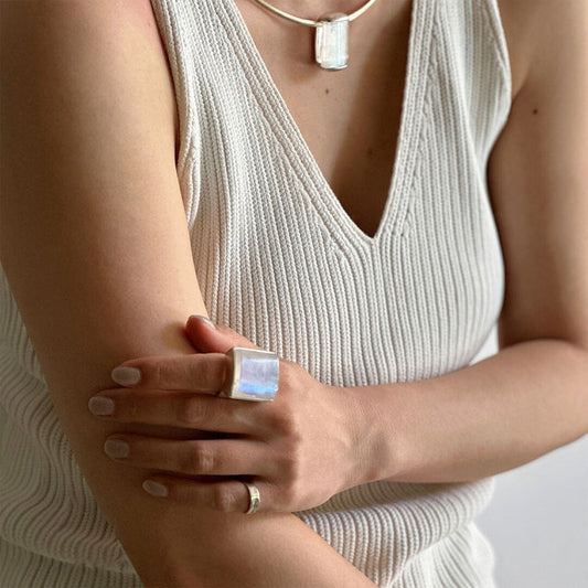 Lunar Glow Premium Square Moonstone Ring