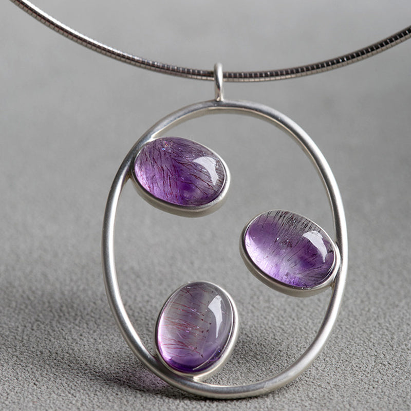 Astral Guide Violet Amethyst Rutilated Quartz Pendant