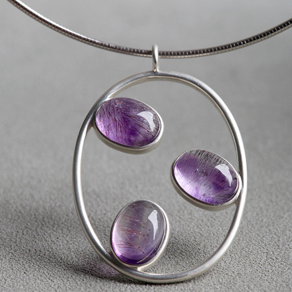 Astral Guide Violet Amethyst Rutilated Quartz Pendant
