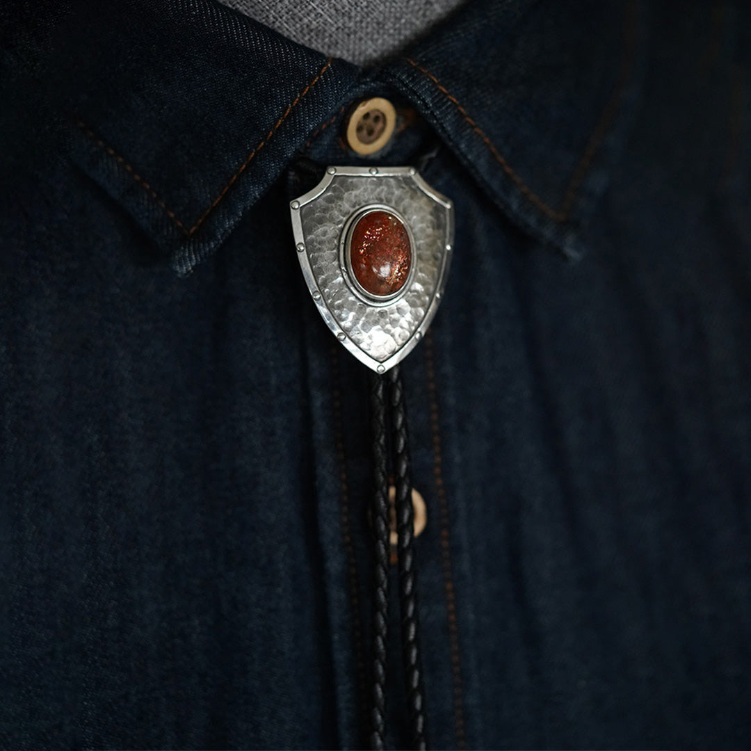 Handcrafted Guardian Shield with Sunstone Silver Bolo Tie