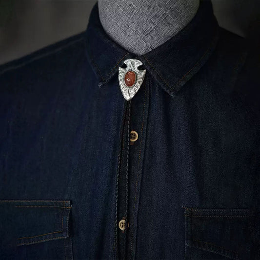 Unique Silver Bolo Tie Inlay with Natural Sunstone