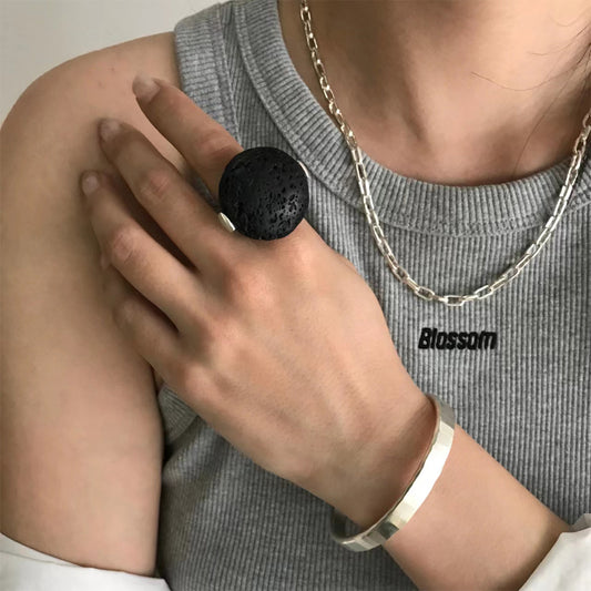 Inferno Heart Handmade Lava Stone Adjustable Ring