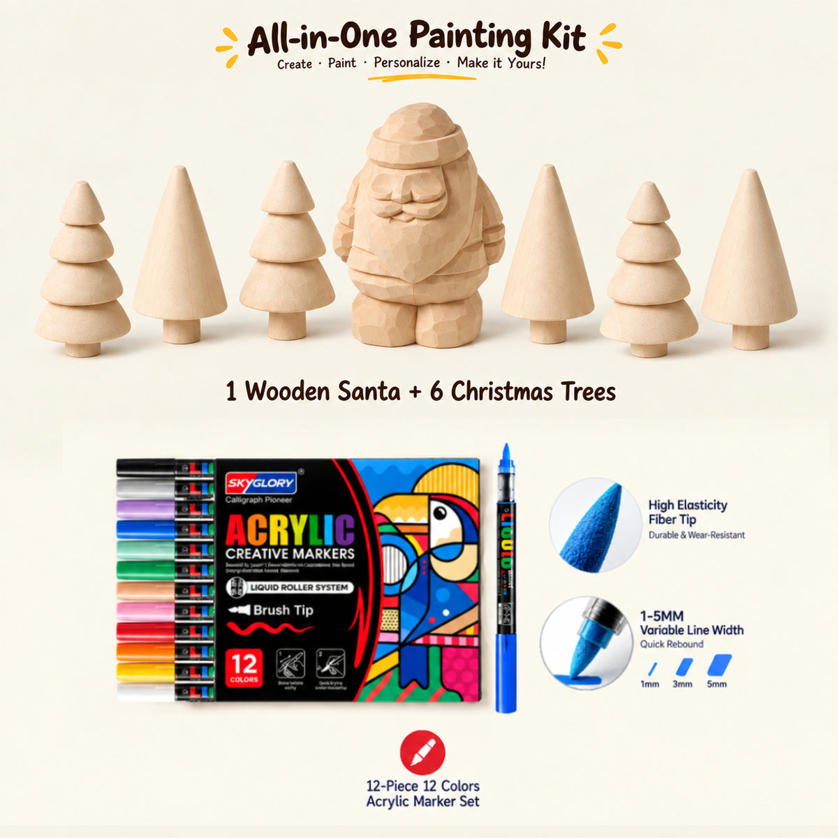 Unfinished Wooden Christmas Tree Craft Set