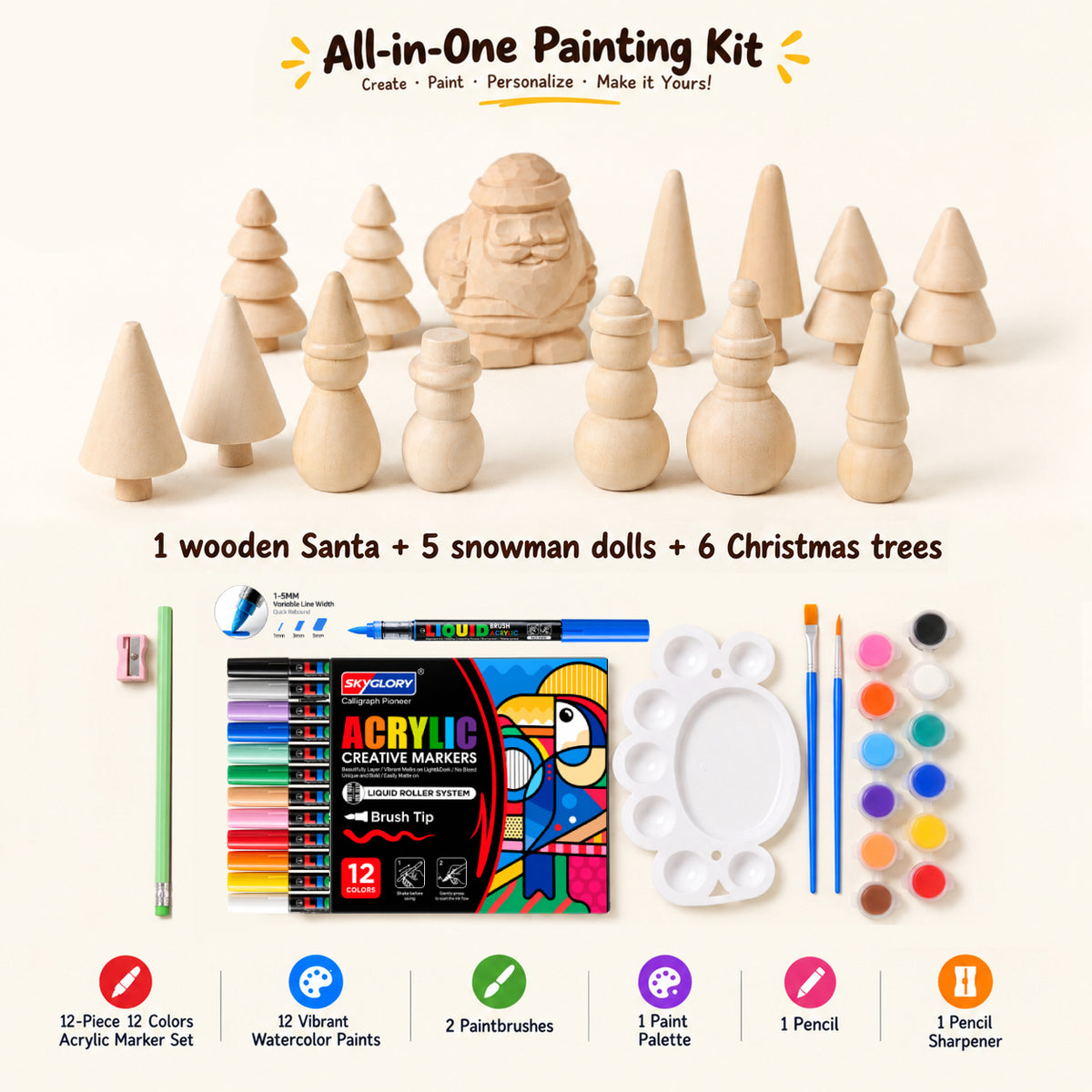 Unfinished Wooden Christmas Tree Craft Set