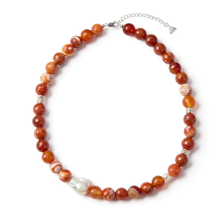 Nature Agate Baroque Freshwater Pearl Bead Necklace Jewelry Set