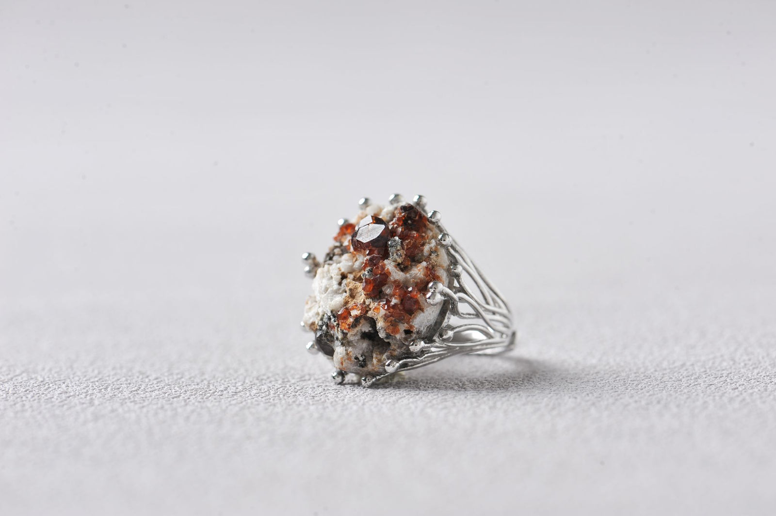 Rare Smoky Quartz Symbiotic Garnet Mineral Specimen Ring