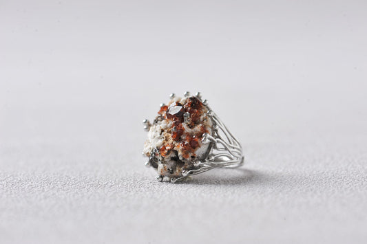Rare Smoky Quartz Symbiotic Garnet Mineral Specimen Ring