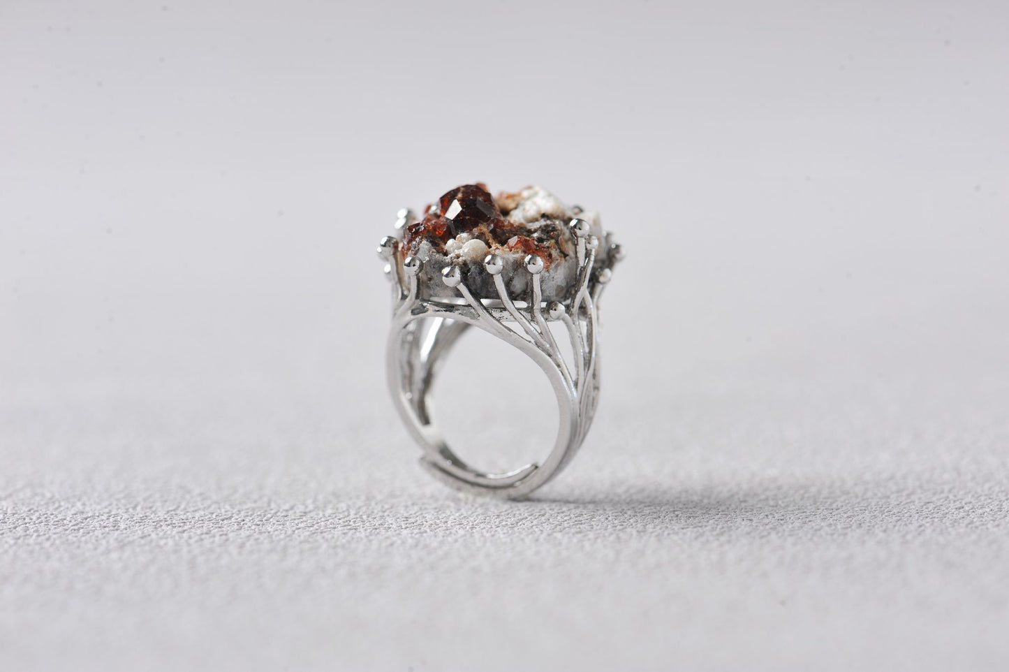 Rare Smoky Quartz Symbiotic Garnet Mineral Specimen Ring