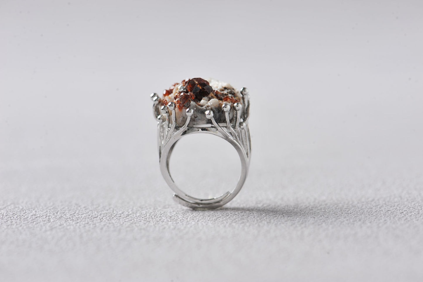 Rare Smoky Quartz Symbiotic Garnet Mineral Specimen Ring