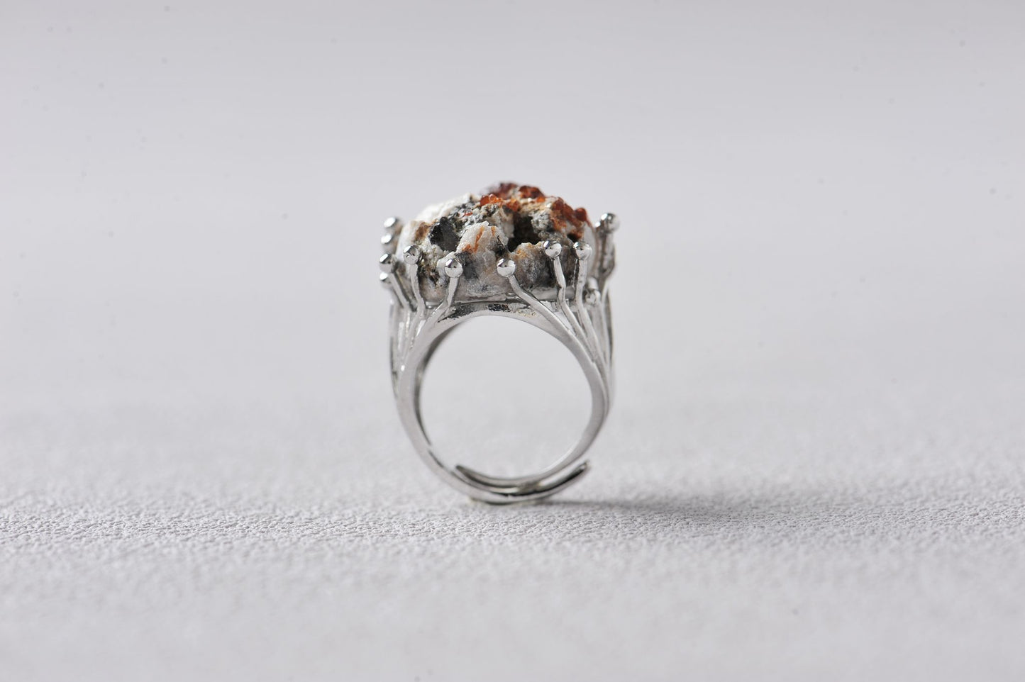 Rare Smoky Quartz Symbiotic Garnet Mineral Specimen Ring