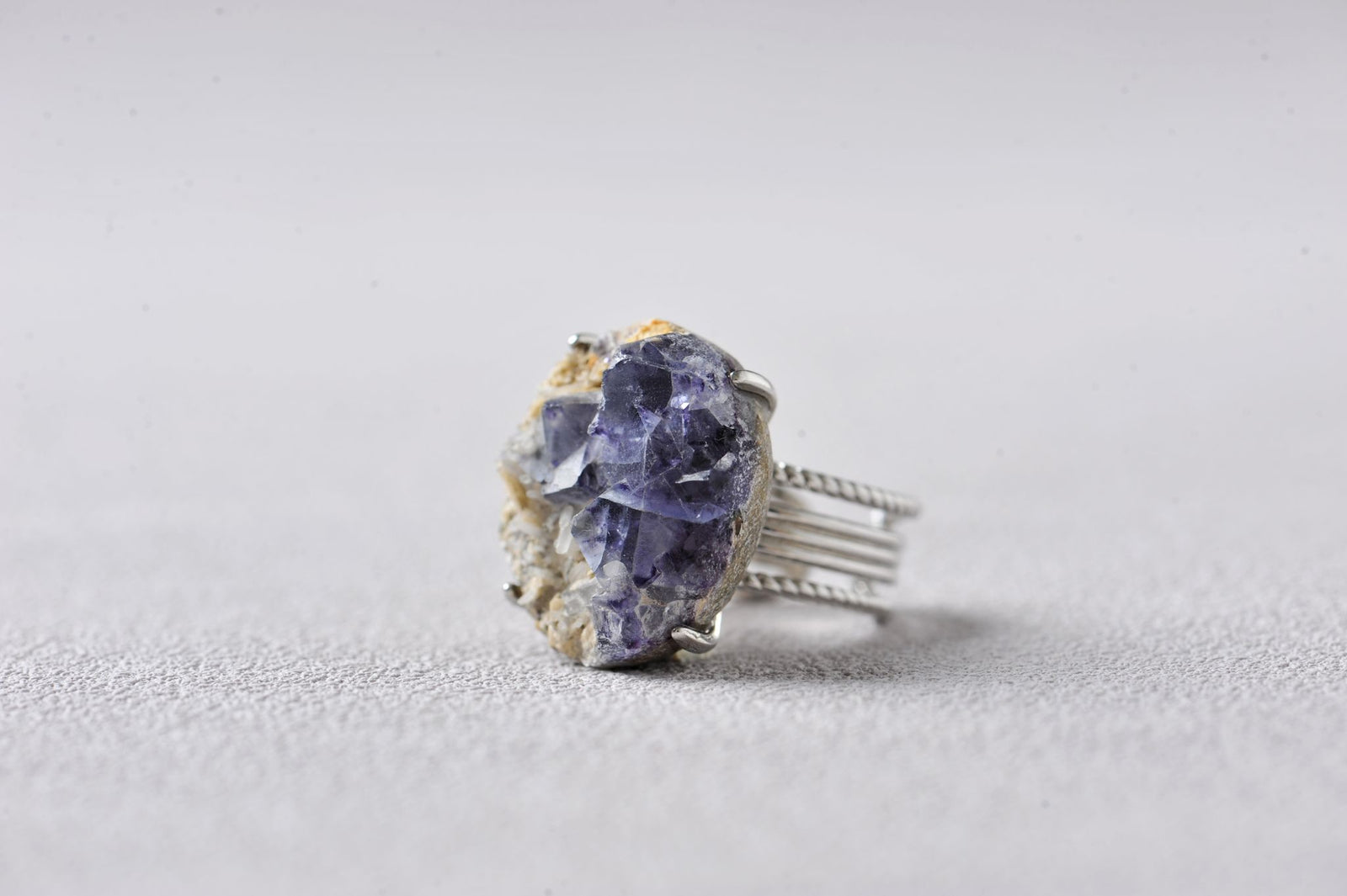 Transcendent Purple Fluorite Mineral Specimen Ring