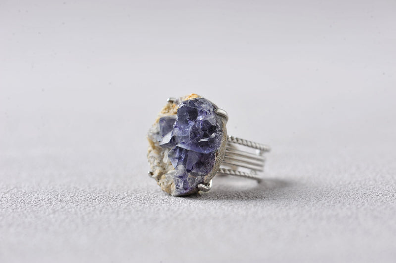 Transcendent Purple Fluorite Mineral Specimen Ring