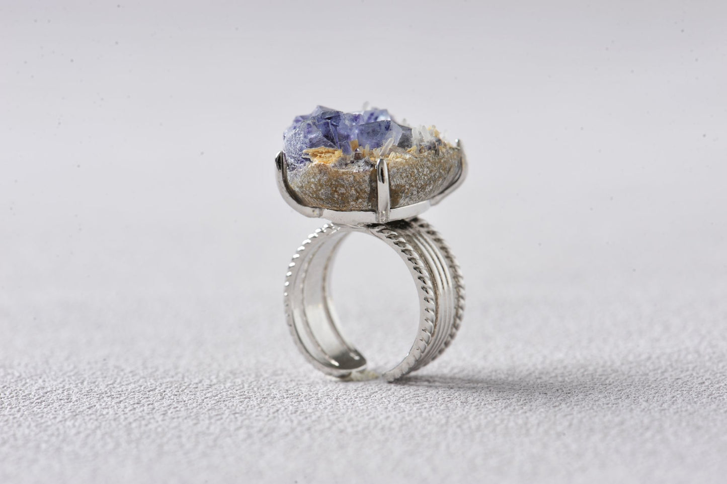 Transcendent Purple Fluorite Mineral Specimen Ring